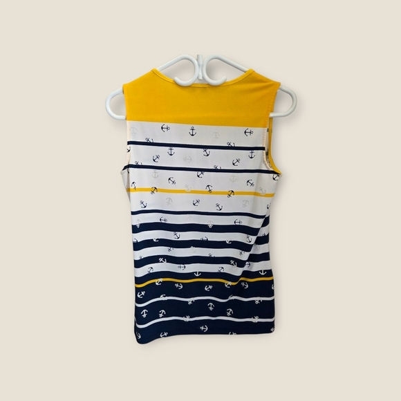 ⭐️Marie Claire Nautical Anchor Print Tank Top - Yellow and Navy Size Small - Picture 2 of 5